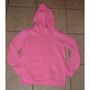NEW Girls Sz 14 Bright Pink Hoodie Lightweight Embossed Smiley Face Sweatshirt